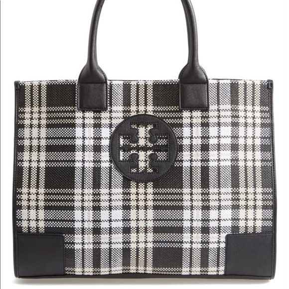tory burch plaid tote